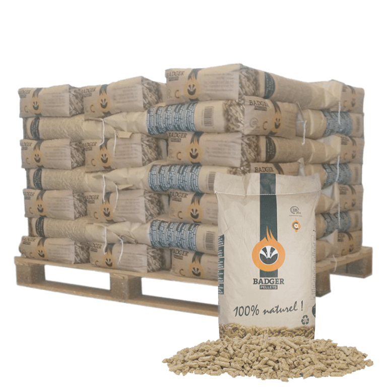 Palet de Madera de Pellets de Tejón 1/2 – 35 bolsas de 15 kg