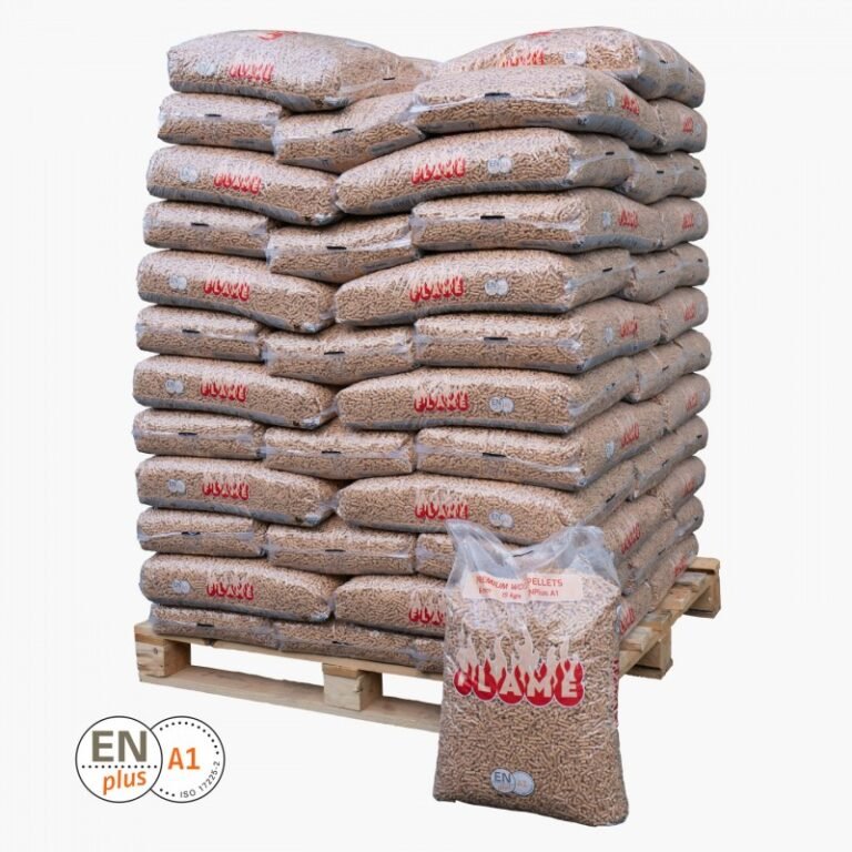 PELLETS DE MADERA FLAME 15 KG, PALET DE 72 BOLSAS EN Plus A1